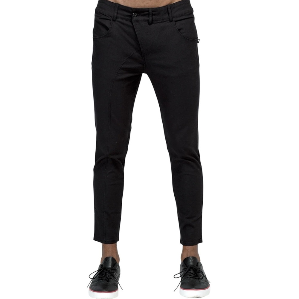 Konus Men's Chino Pant With Asymmetrical Zipper Fly Stretch Black Cotton‎ Size S